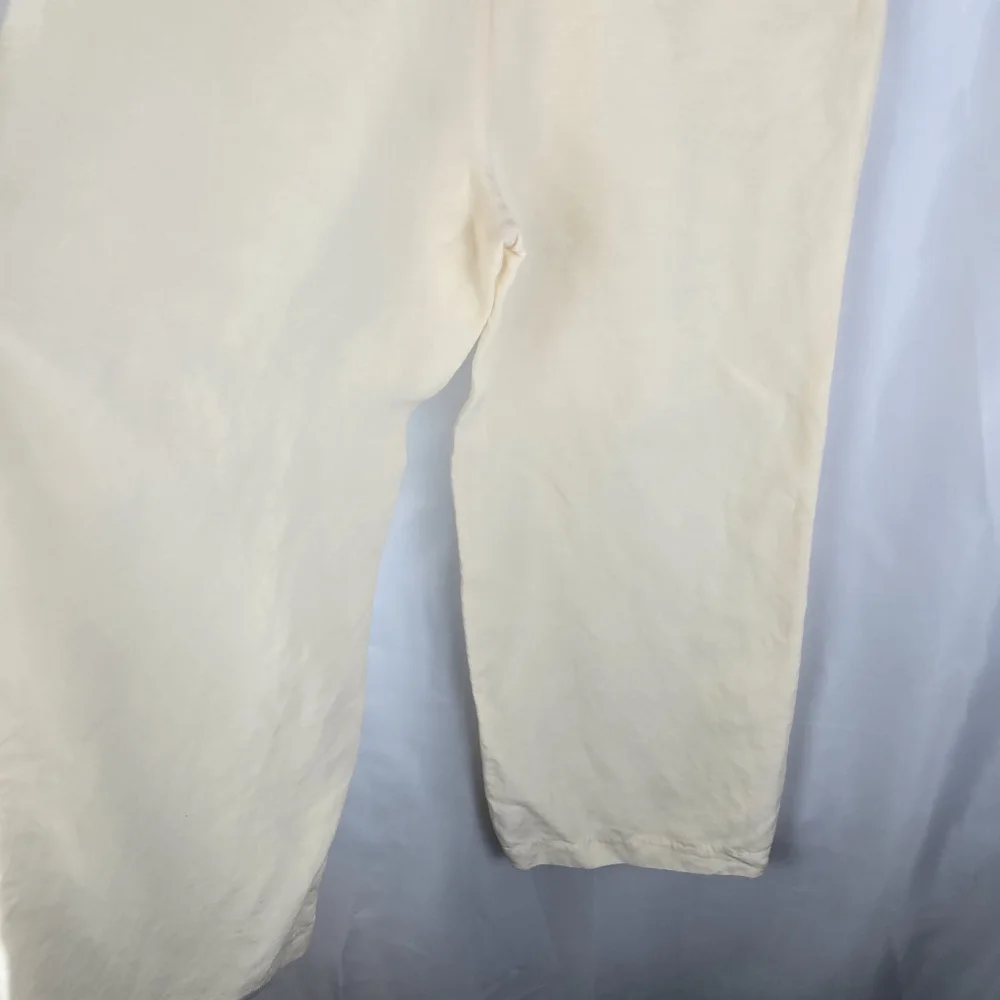 H&M Womens Linen Blend Light Yellow Wide Leg Cropped Pants Size Small